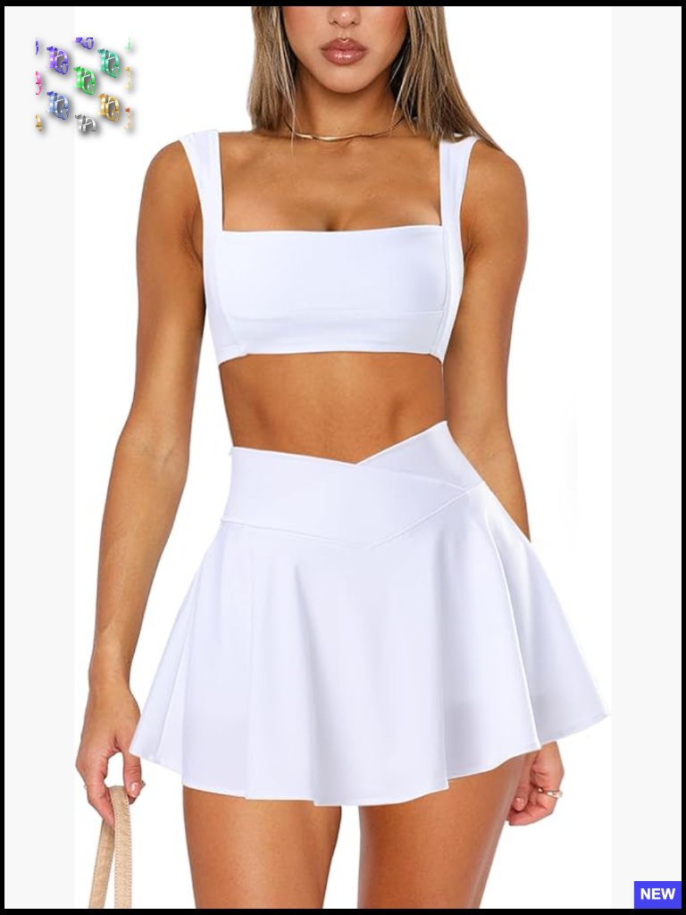 Two Piece Tennis Skirt Set Activewear Pickleball Golf Skort Outfit Mini Dress